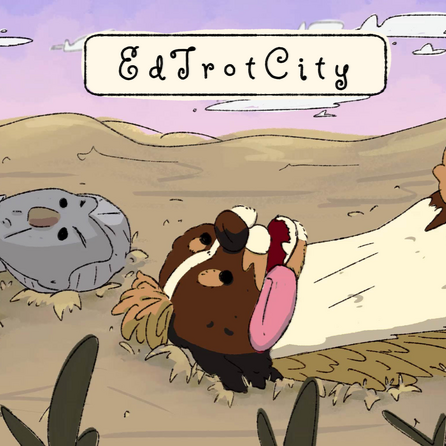 EdTrotCity game screenshot showing a bust statue and a dog-horse lying in the grass