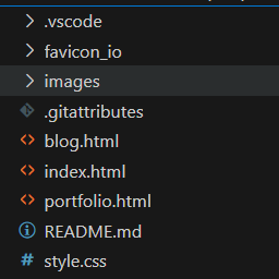 File explorer showing HTML and CSS files for website development